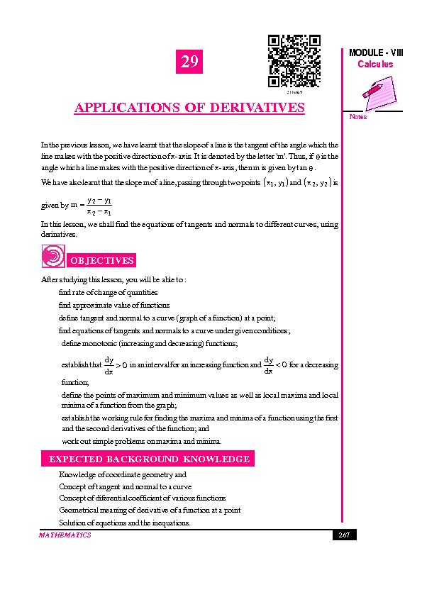 [PDF] APPLICATIONS OF DERIVATIVES - NIOS