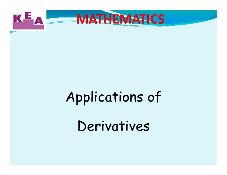 [PDF] Applications of Derivatives - KEA