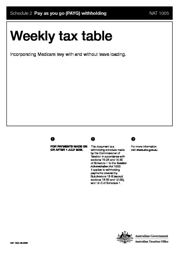 [PDF] Weekly tax table - Australian Taxation Office