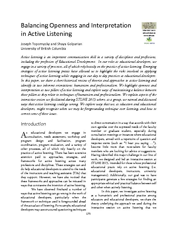 [PDF] Balancing Openness and Interpretation in Active Listening - ERIC