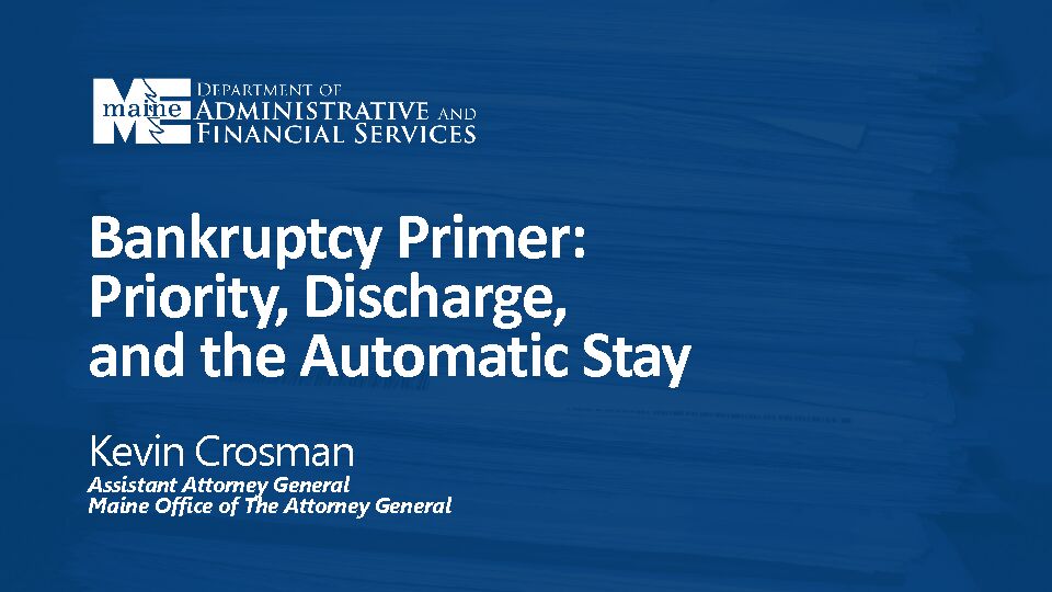 [PDF] Bankruptcy Primer: Priority, Discharge, and the Automatic Stay