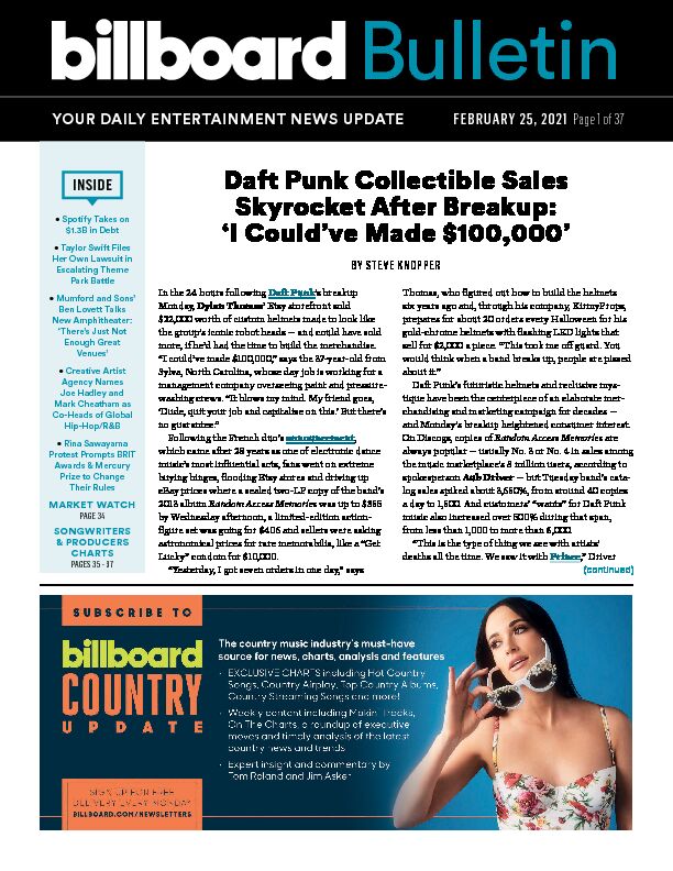 [PDF] Daft Punk Collectible Sales Skyrocket After Breakup - Billboard