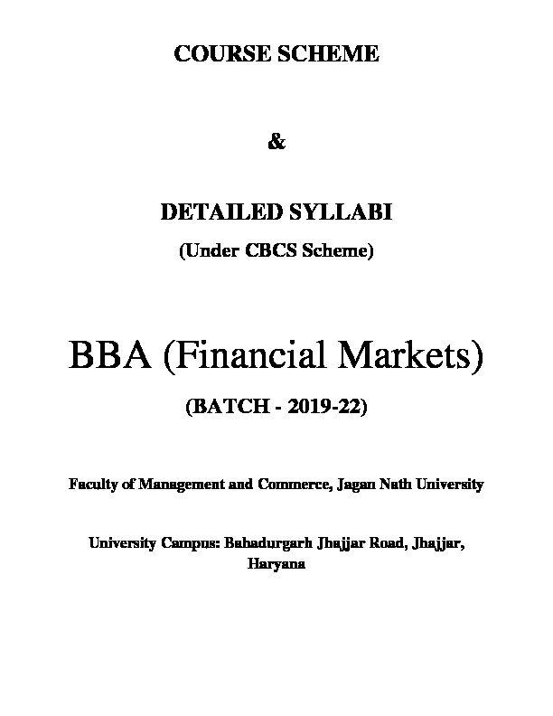 [PDF] BBA (Financial Markets) - Jagannath University, Bahadurgarh