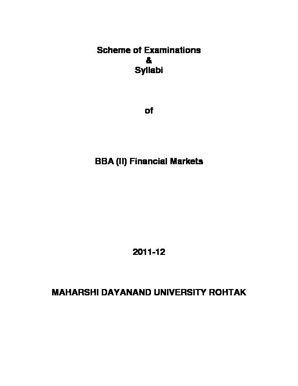 [PDF] Scheme of Examinations & Syllabi of BBA (II) Financial Markets