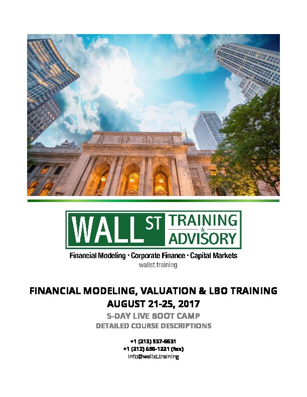 [PDF] financial modeling, valuation & lbo training august 21-25, 2017