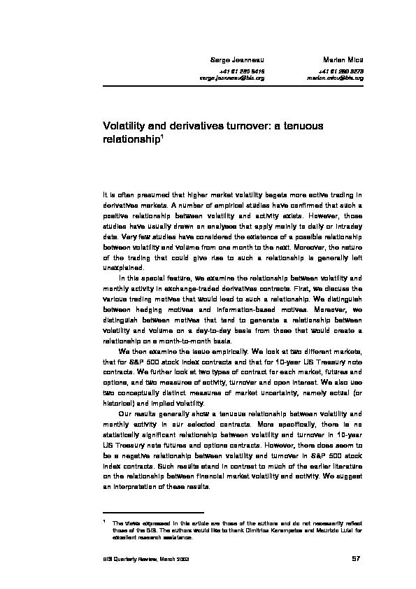 [PDF] Volatility and derivatives turnover: a tenuous relationship