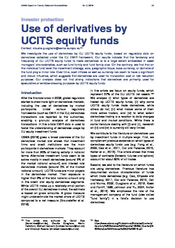 [PDF] Use of derivatives by UCITS equity funds - ESMA