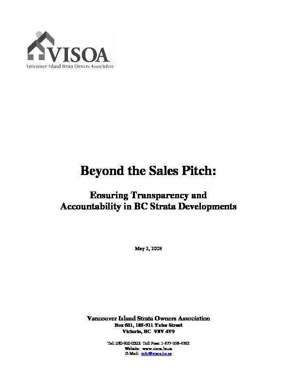 [PDF] Beyond the Sales Pitch: - Vancouver Island Strata Owners Association