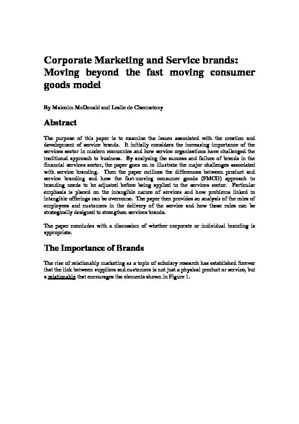 [PDF] Corporate Marketing and Service brands: Moving beyond  - CORE