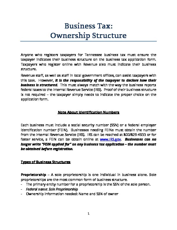 [PDF] Business Tax: Ownership Structure - TNgov