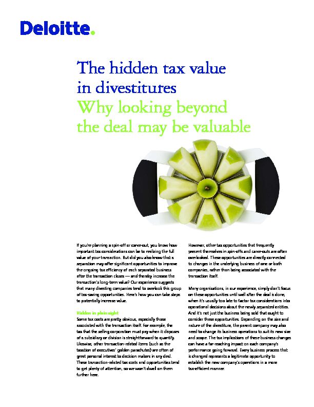 [PDF] The hidden tax value of divestitures - Deloitte