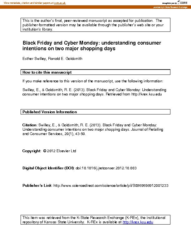 [PDF] Black Friday and Cyber Monday: understanding consumer  - CORE