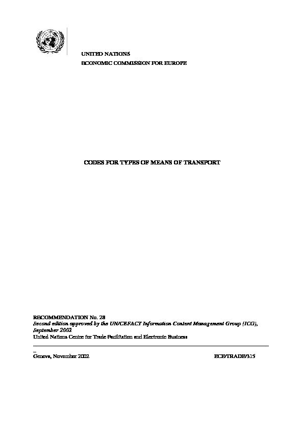 CODES FOR TYPES OF MEANS OF TRANSPORT - UNECE