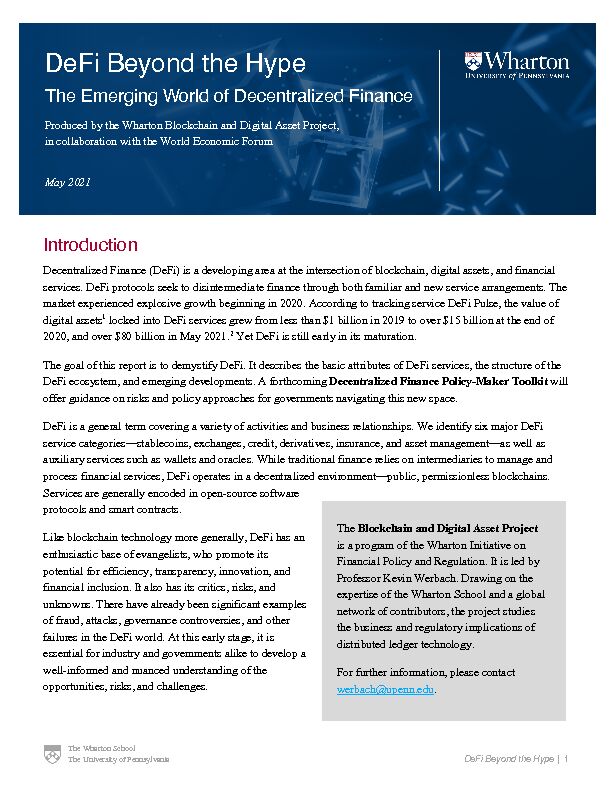 [PDF] DeFi Beyond the Hype - Wharton Initiative on Financial Policy and