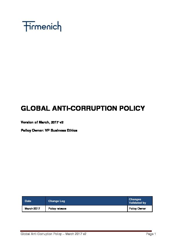 GLOBAL ANTI-CORRUPTION POLICY - Firmenich