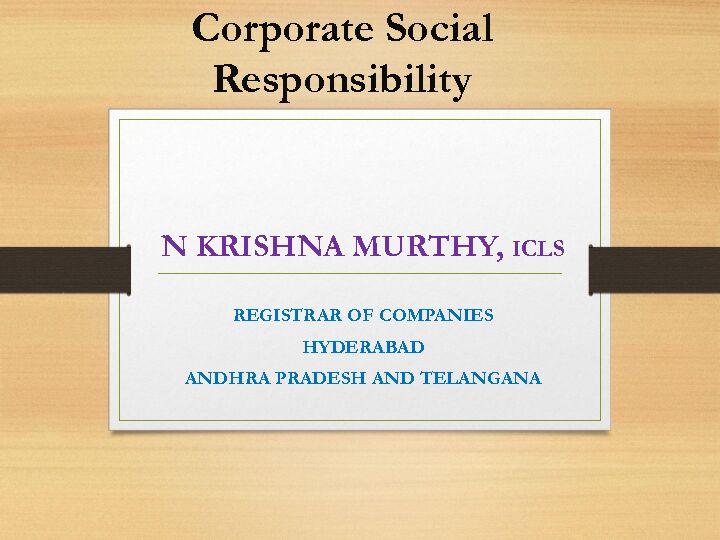 CORPORATE SOCIAL RESPONSIBILITY - ICSI