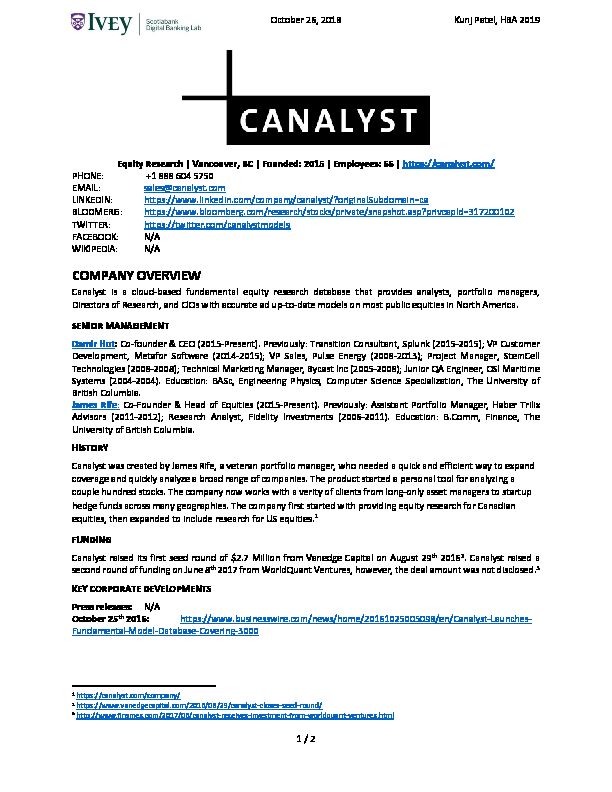 [PDF] canalyst-profilepdf - Ivey Business School