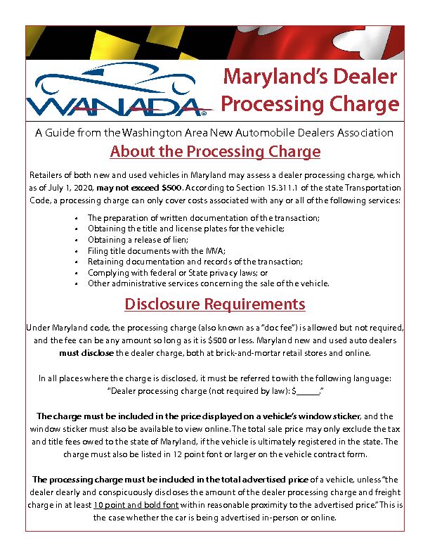 [PDF] Marylands Dealer Processing Charge  WANADA