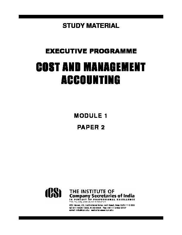 Cost and Management Accounting - ICSI