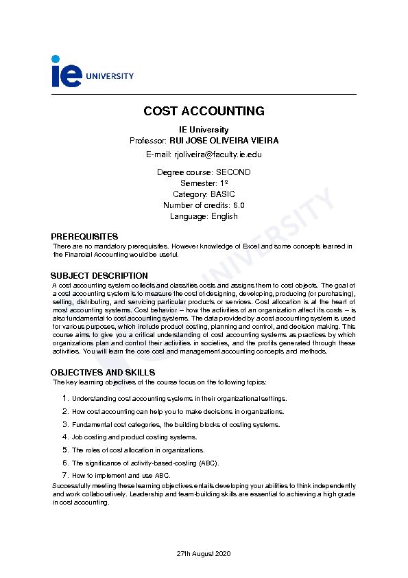 COST ACCOUNTING - docsieedu