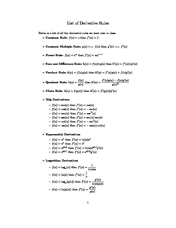 [PDF] List of Derivative Rules - UC Davis Math