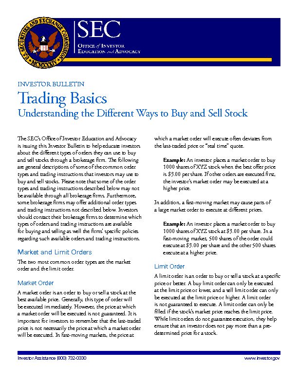[PDF] trading Basics  SECgov