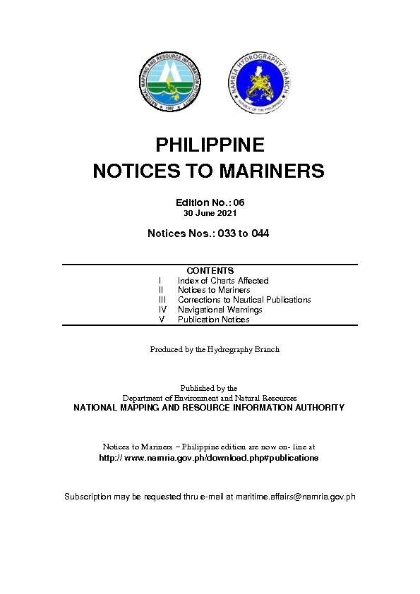 [PDF] PHILIPPINE NOTICES TO MARINERS - NAMRIA