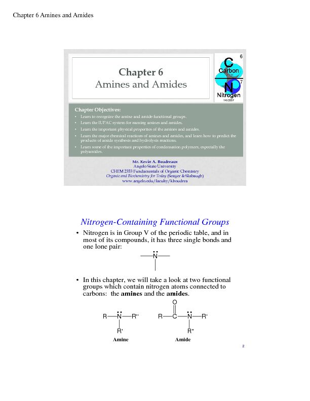 [PDF] Chapter 6 Amines and Amides - Angelo State University