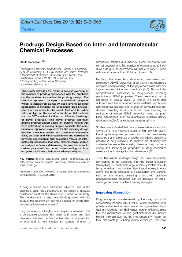 [PDF] Prodrugs Design Based on Inter- and Intramolecular Chemical