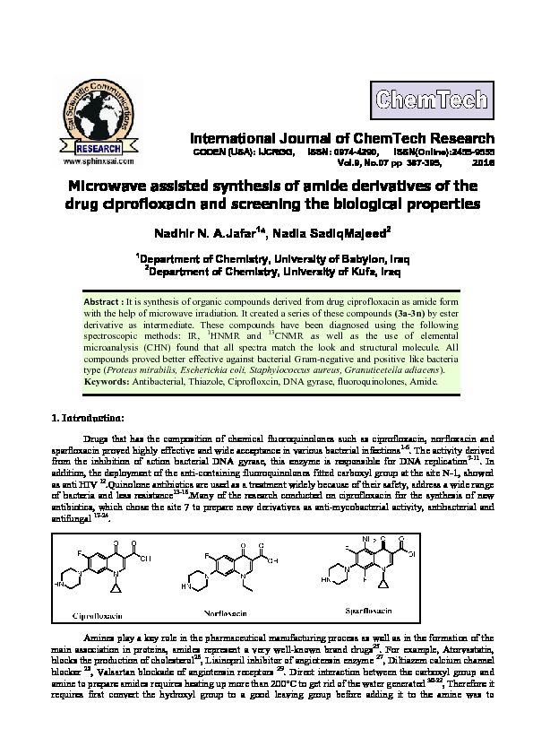 [PDF] Microwave assisted synthesis of amide derivatives of the drug