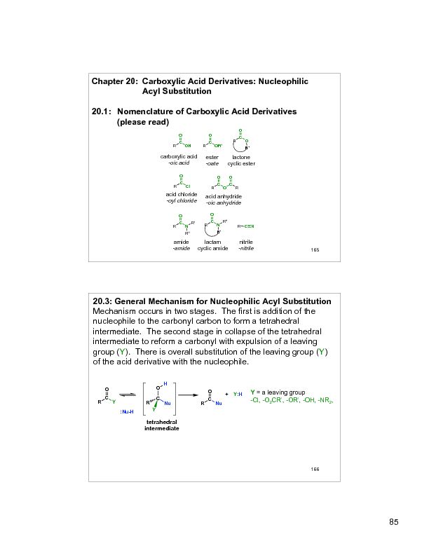 [PDF] 85 Chapter 20: Carboxylic Acid Derivatives: Nucleophilic Acyl