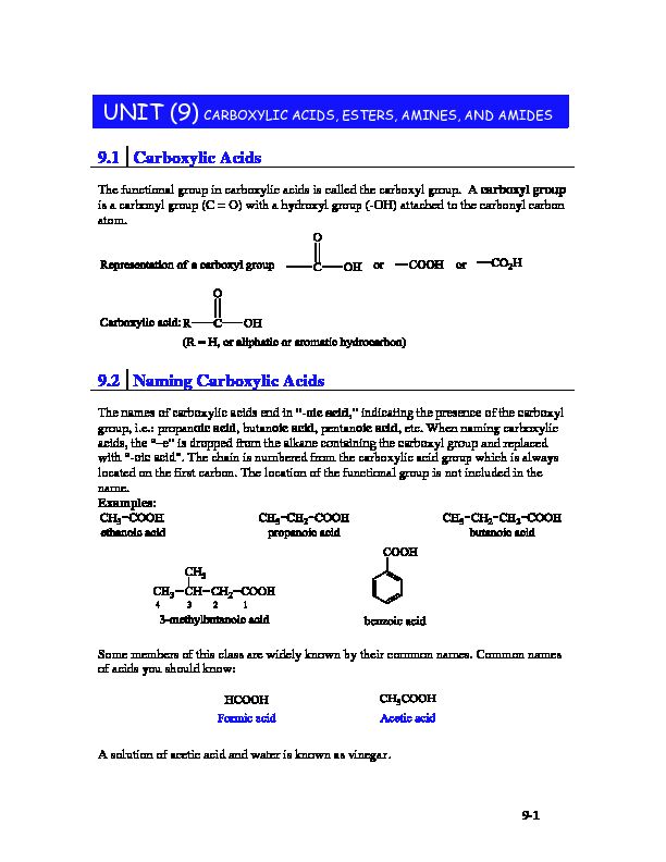 [PDF] unit (9) carboxylic acids, esters, amines, and amides