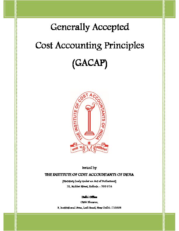 Generally Accepted Generally Accepted Cost Accounting Principles