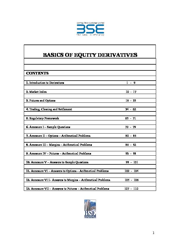 [PDF] BASICS OF EQUITY DERIVATIVES - BSE