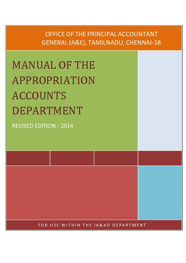 MANUAL OF THE APPROPRIATION ACCOUNTS DEPARTMENT