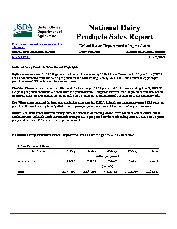 National Dairy Products Sales Report