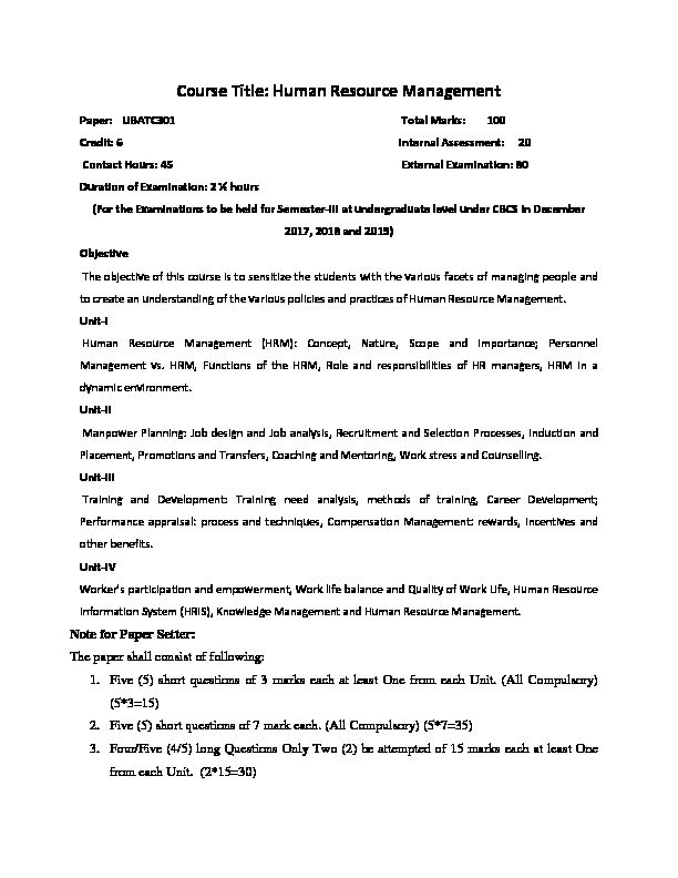 [PDF] Course Title: Human Resource Management - Jammu University