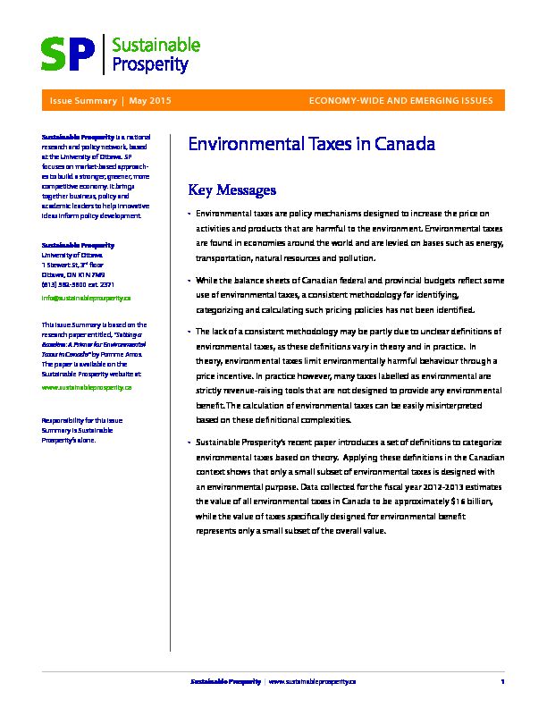 [PDF] Environmental Taxes in Canada - Smart Prosperity Institute