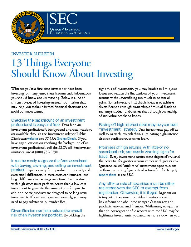 [PDF] 13 Things Everyone Should Know About Investing  SECgov
