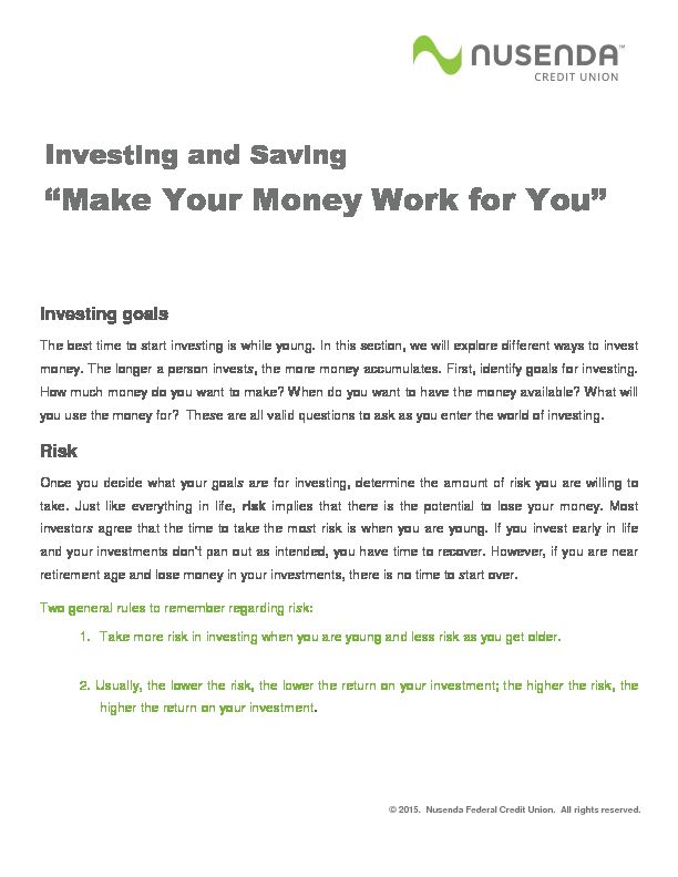 [PDF] Investing and Saving - “Make Your Money Work for You”