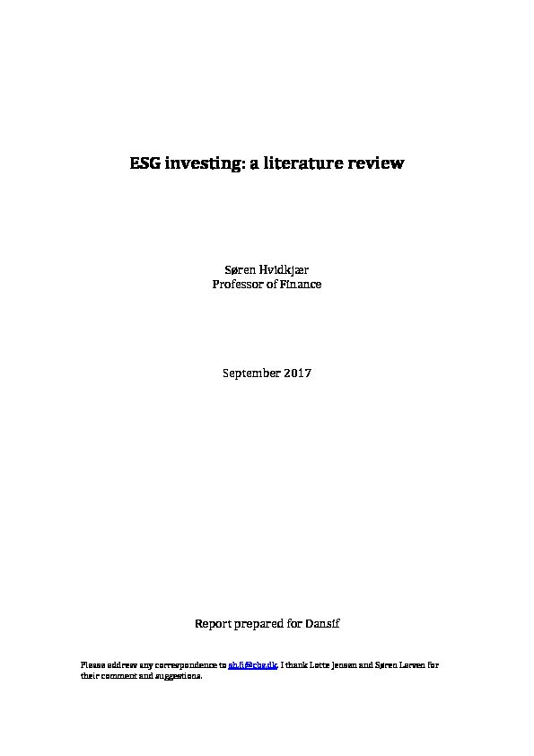 ESG investing: a literature review  DANSIF
