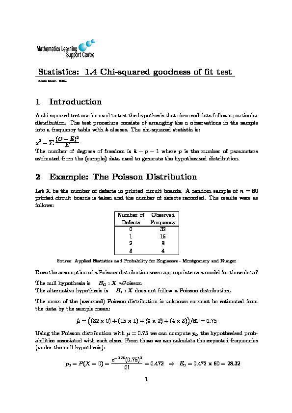 14 Chi-squared goodness of fit test 1 Introduction 2 Example