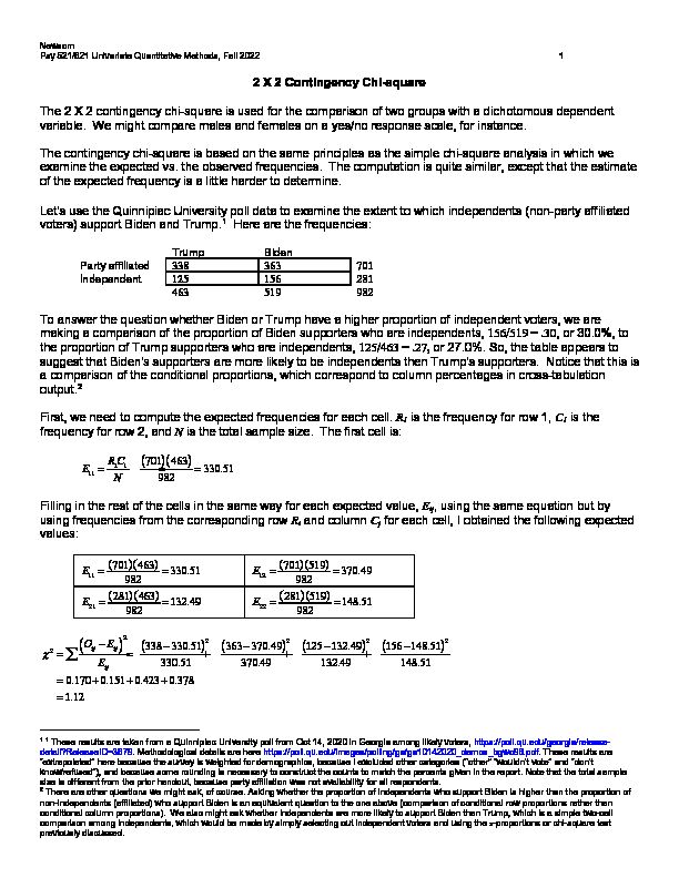 [PDF] 2 X 2 Contingency Chi-square