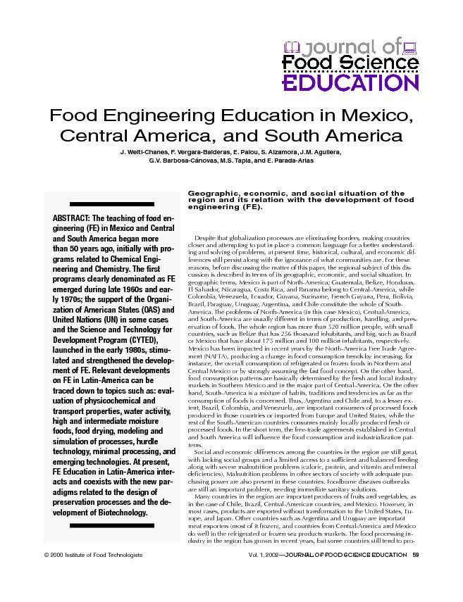 [PDF] Food Engineering Education in Mexico, Central America, and South