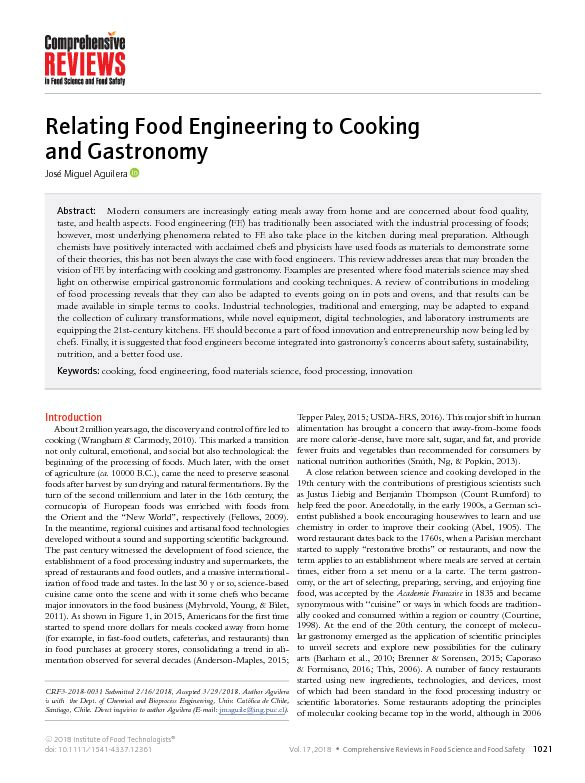 [PDF] Relating Food Engineering to Cooking and Gastronomy