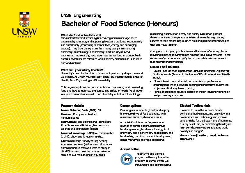 [PDF] Bachelor of Food Science (Honours)