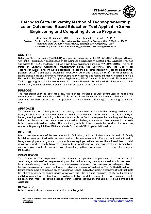 [PDF] Batangas State University Method of Technopreneurship as an