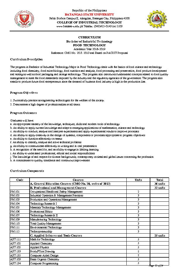 [PDF] Food Technology - Batangas State University