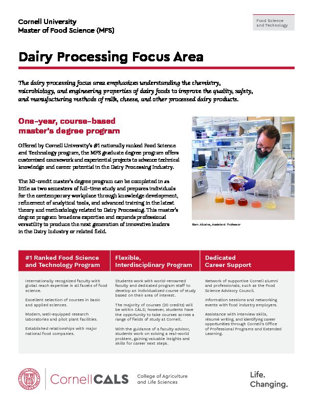 [PDF] Dairy Processing Focus Area - Cornell CALS