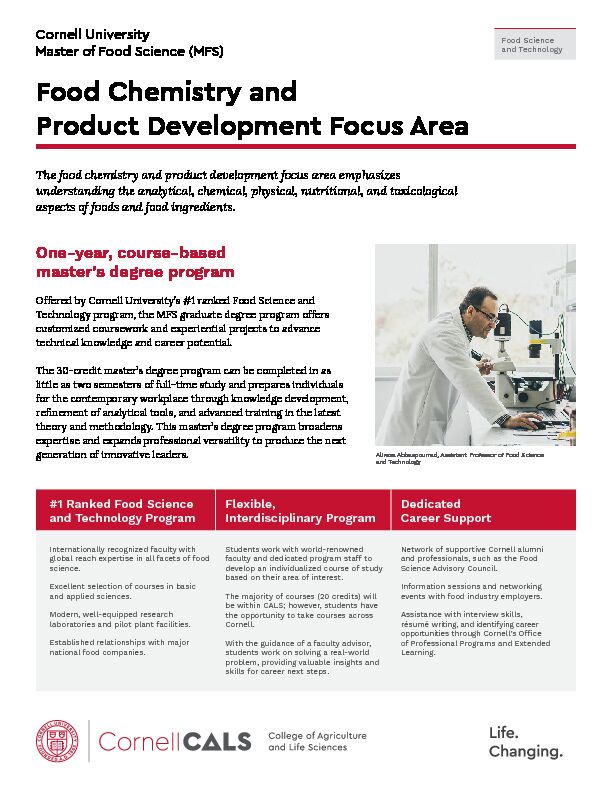 [PDF] Food Chemistry and Product Development Focus Area - Cornell CALS
